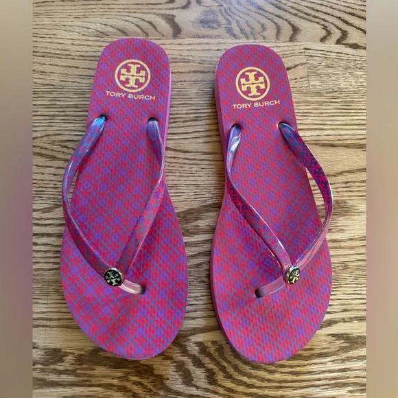 Tory Burch Pink and Blue Flip Flops. Size 10 - Picture 1 of 4